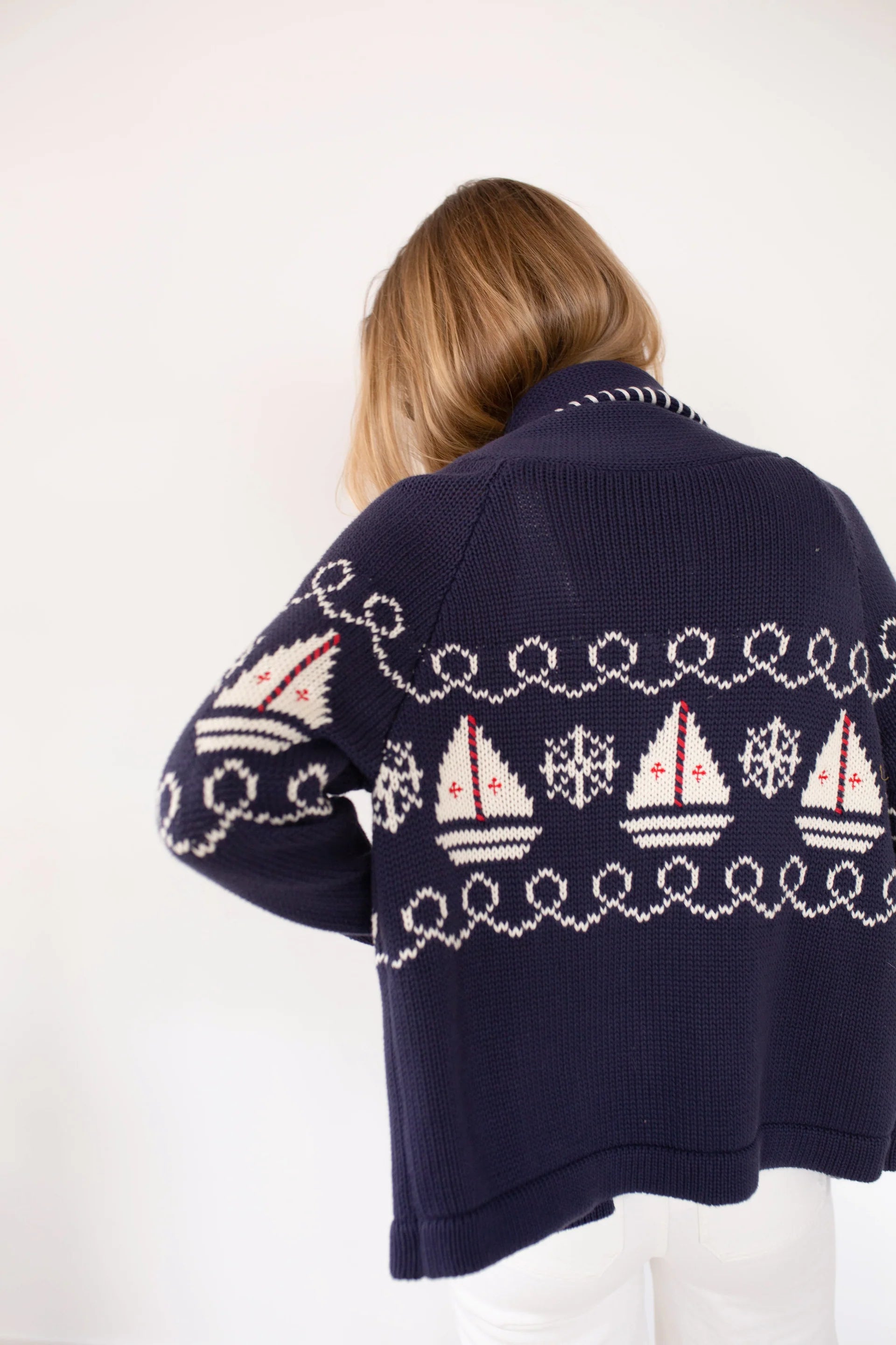 Cardigan in Nautical Intarsia, Navy