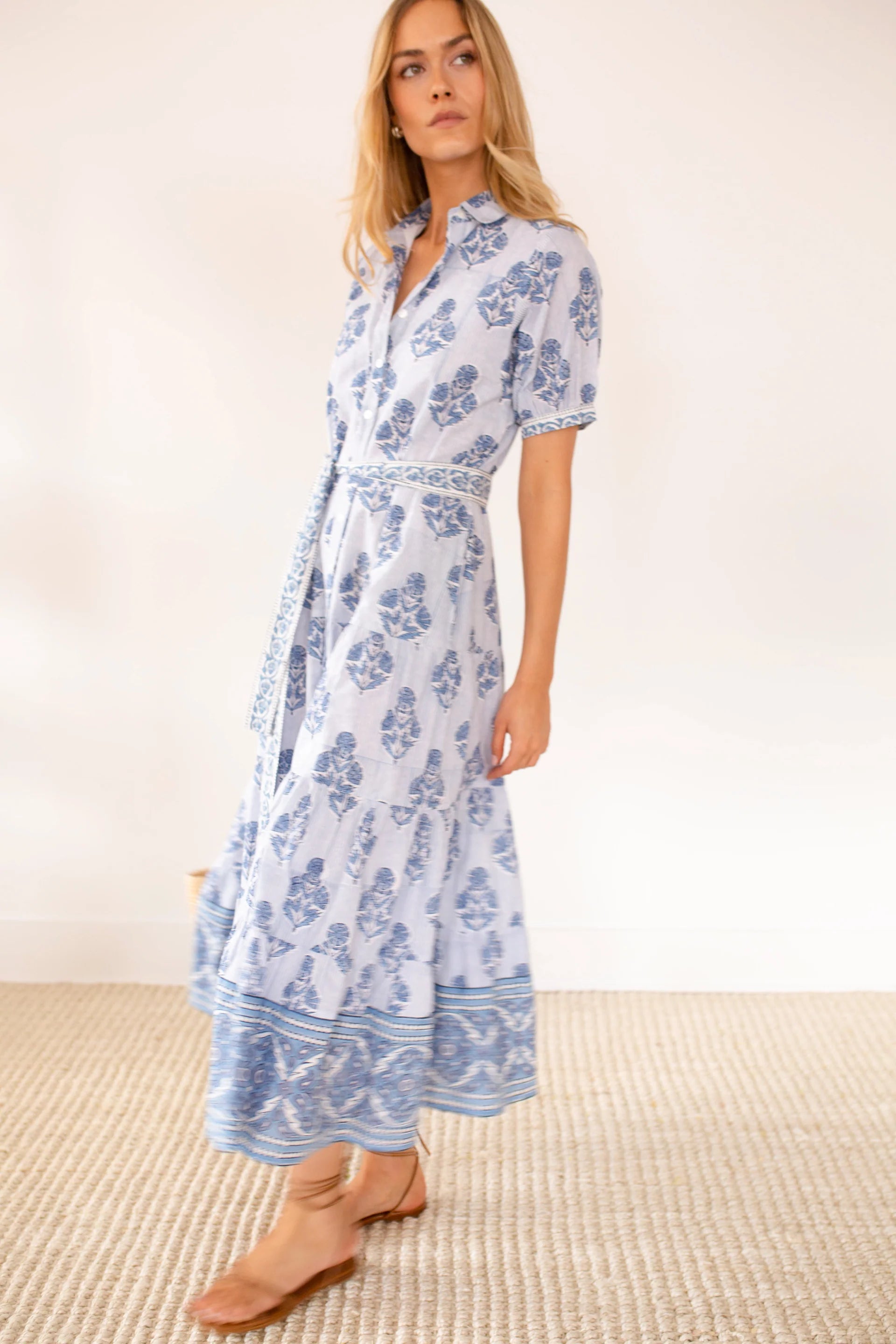 Shirt Dress, Indigo Hollyhock