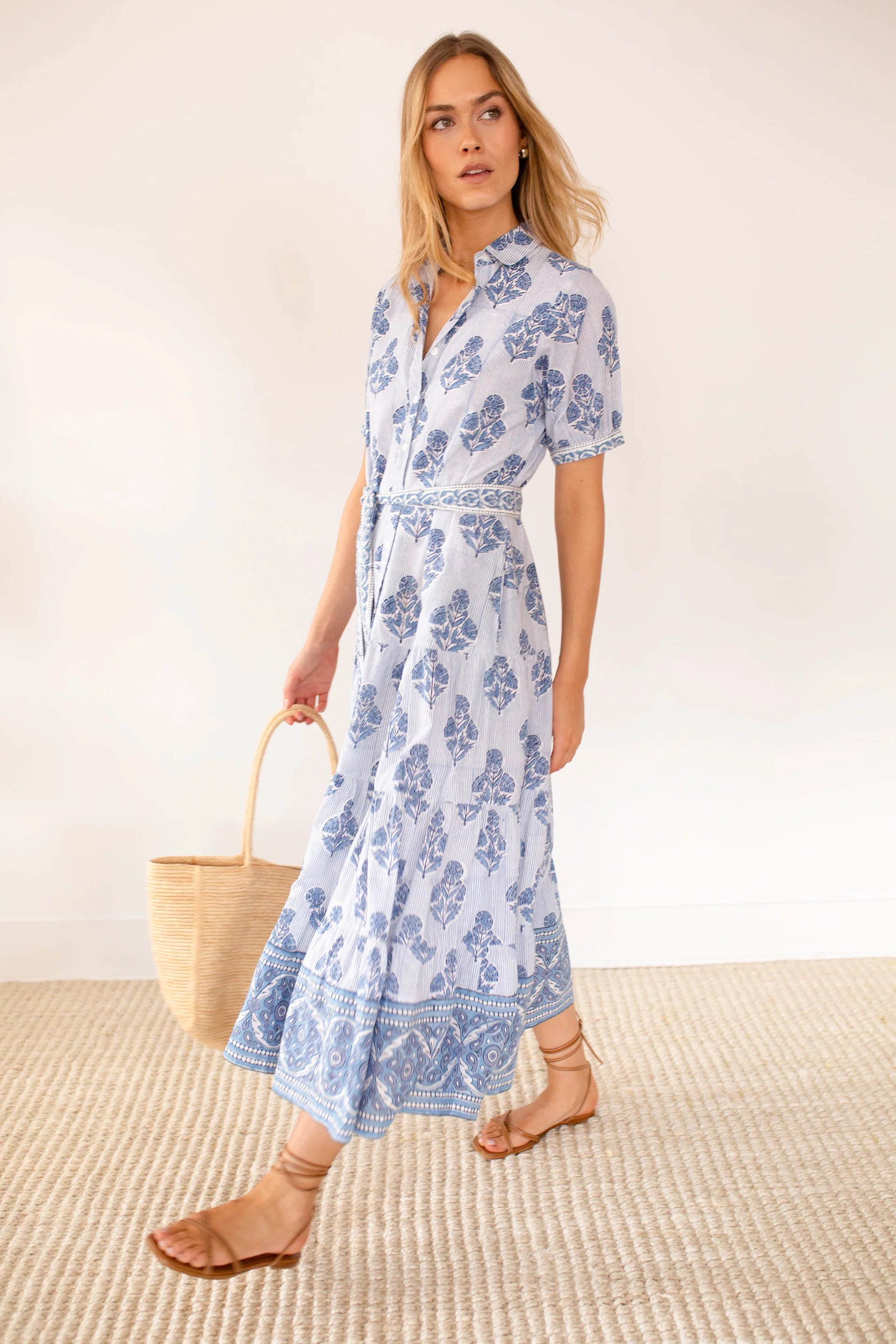 Shirt Dress, Indigo Hollyhock