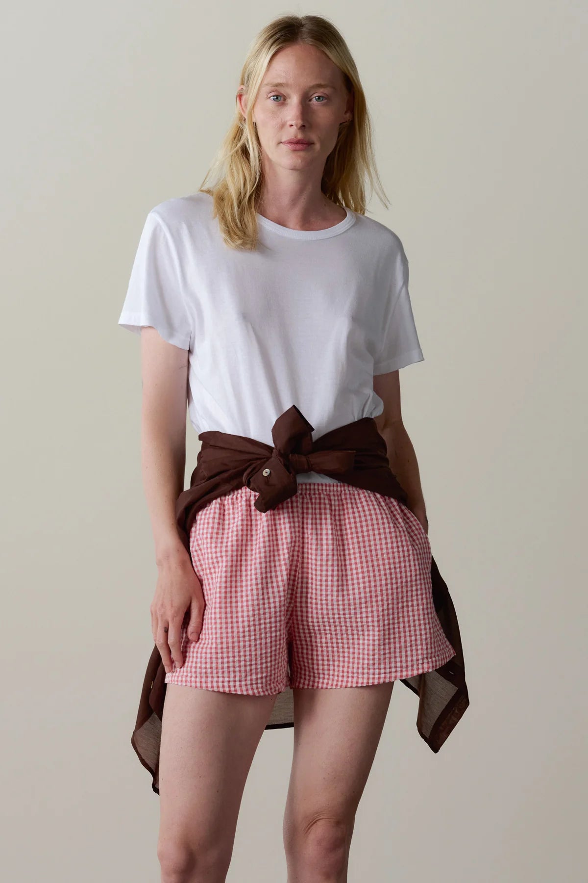 Cotton Gingham Tap Short, Rhubarb