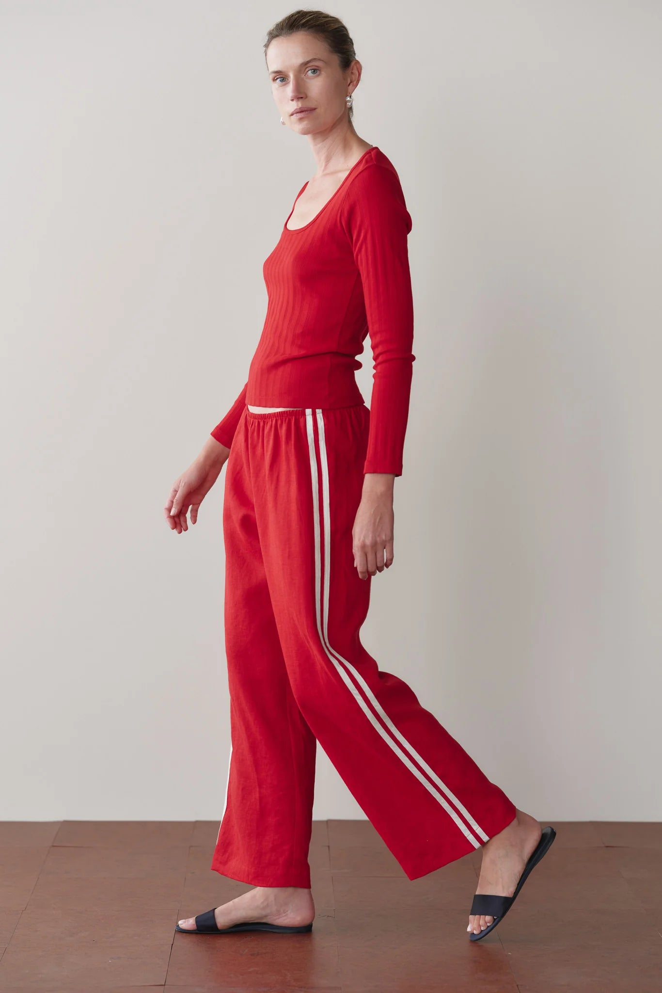 Linen Crop Stripe Pant, Bell Pepper