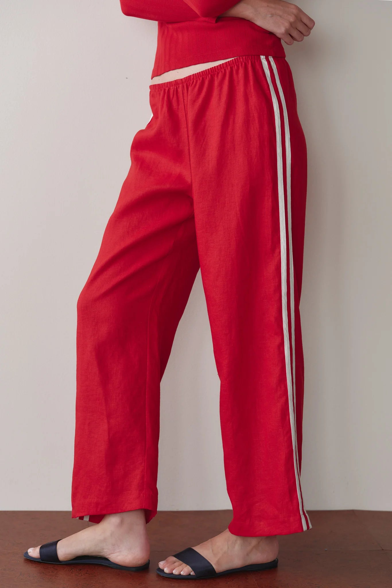Linen Crop Stripe Pant, Bell Pepper