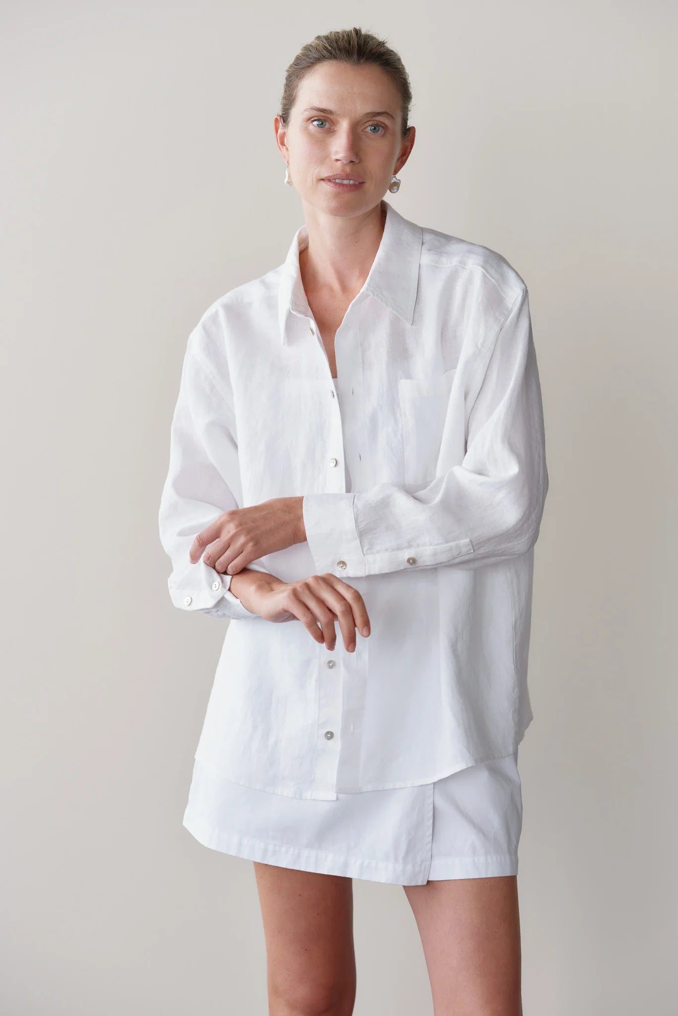 Linen Relaxed Shirt, Powder