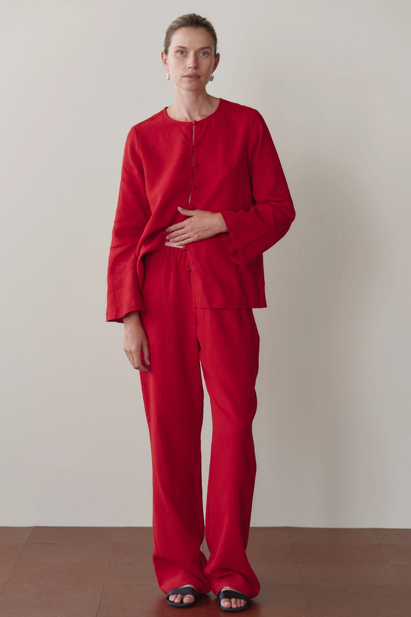 Linen Simple Pant, Bell Pepper