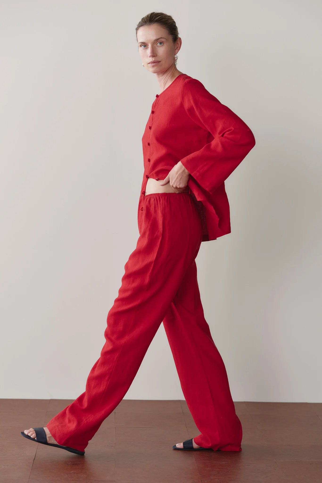 Linen Simple Pant, Bell Pepper