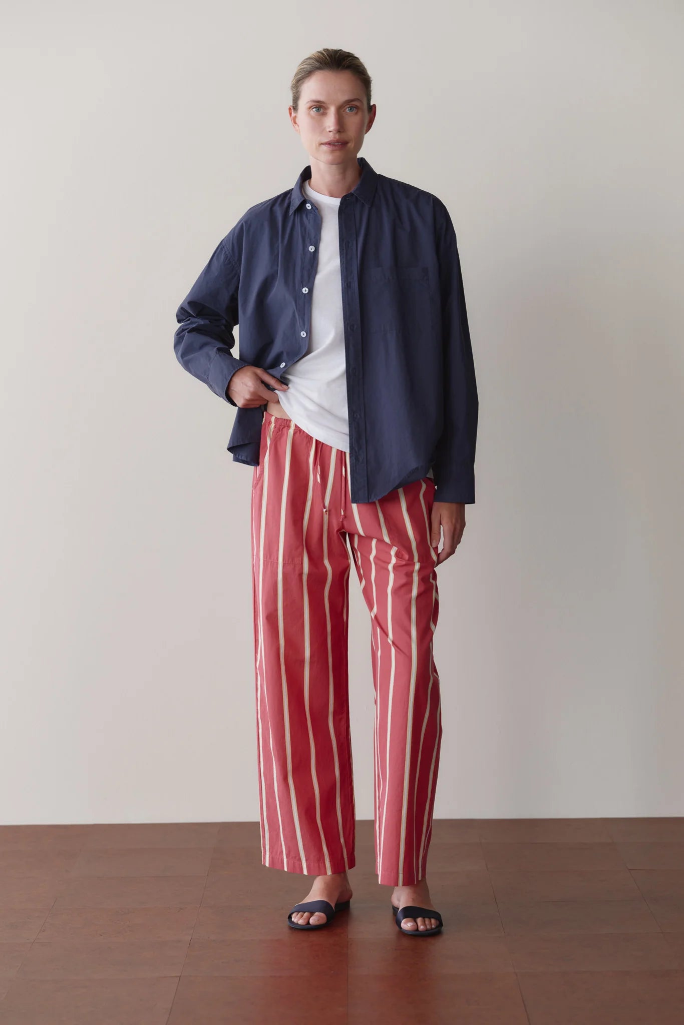 Pop Stripe Drawstring Pant, Raspberry
