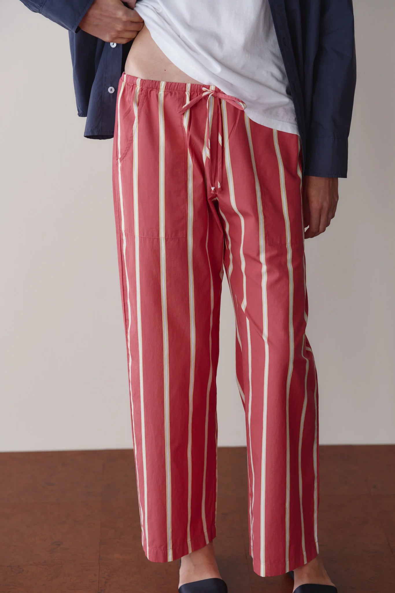 Pop Stripe Drawstring Pant, Raspberry