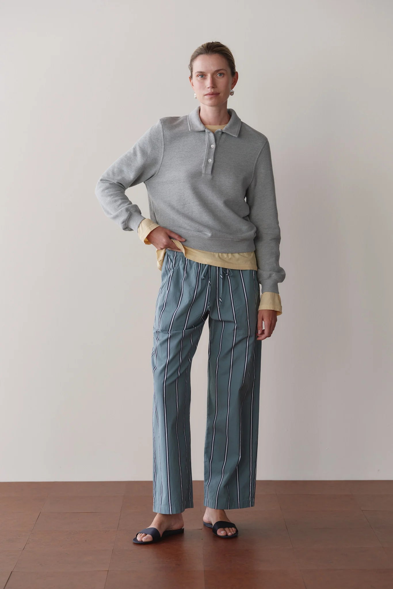 Pop Stripe Drawstring Pant, Sage