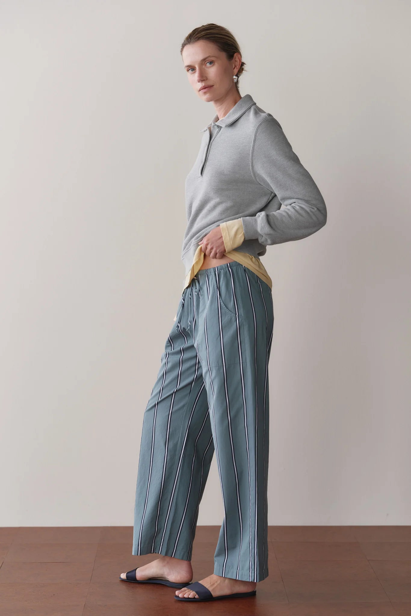 Pop Stripe Drawstring Pant, Sage