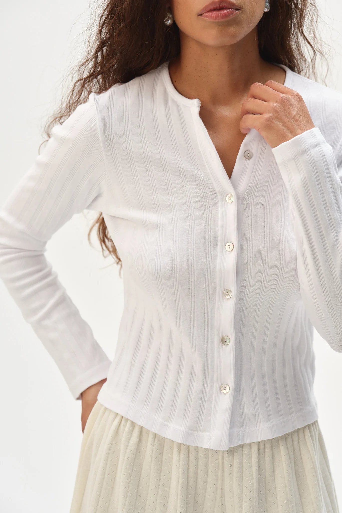 Varied Rib Cardigan, Powder